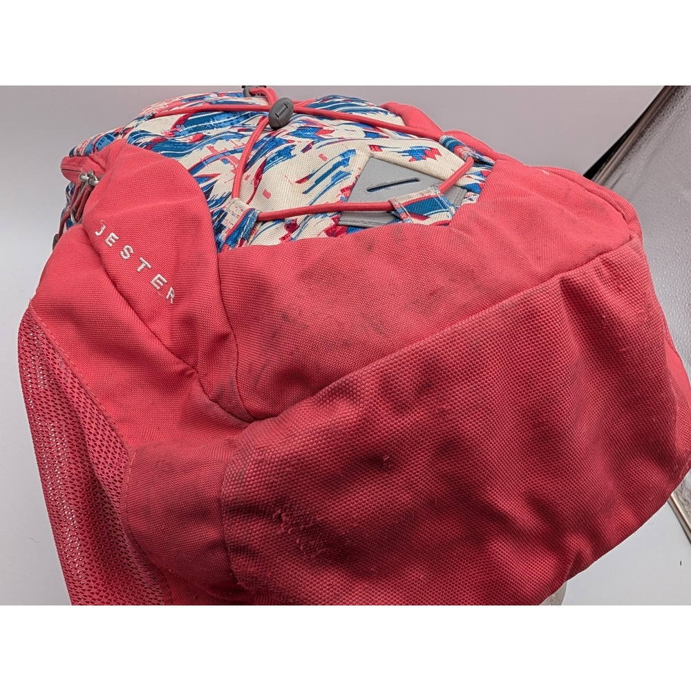 The North Face Jester Backpack Red Blue White Glitch Print Geometric Daypack - Picture 7 of 12